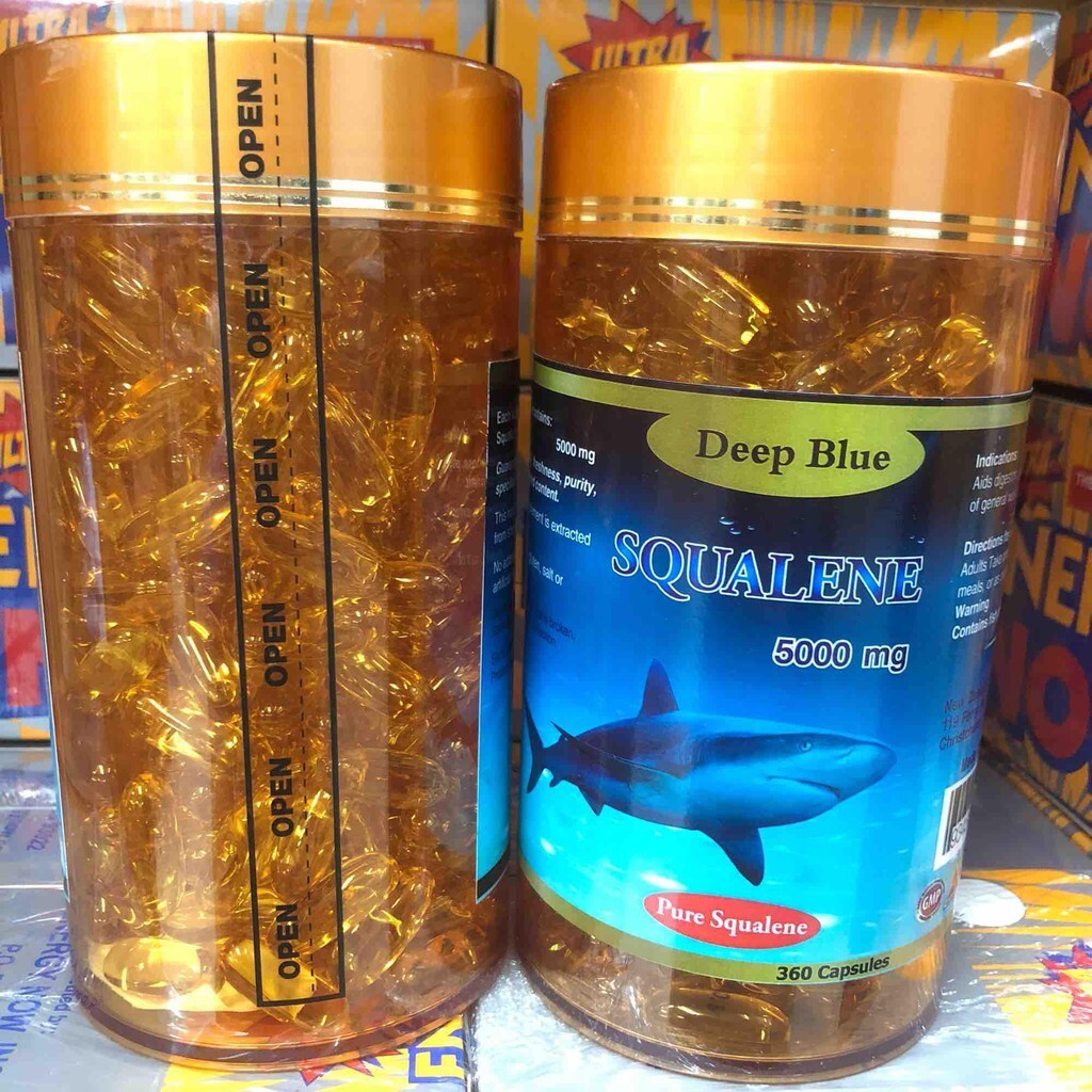 Deep Blue Squalene 5000 mg. Sea Shark Liver Oil 360 ​​Softgel Detoxify Toxin 1pc