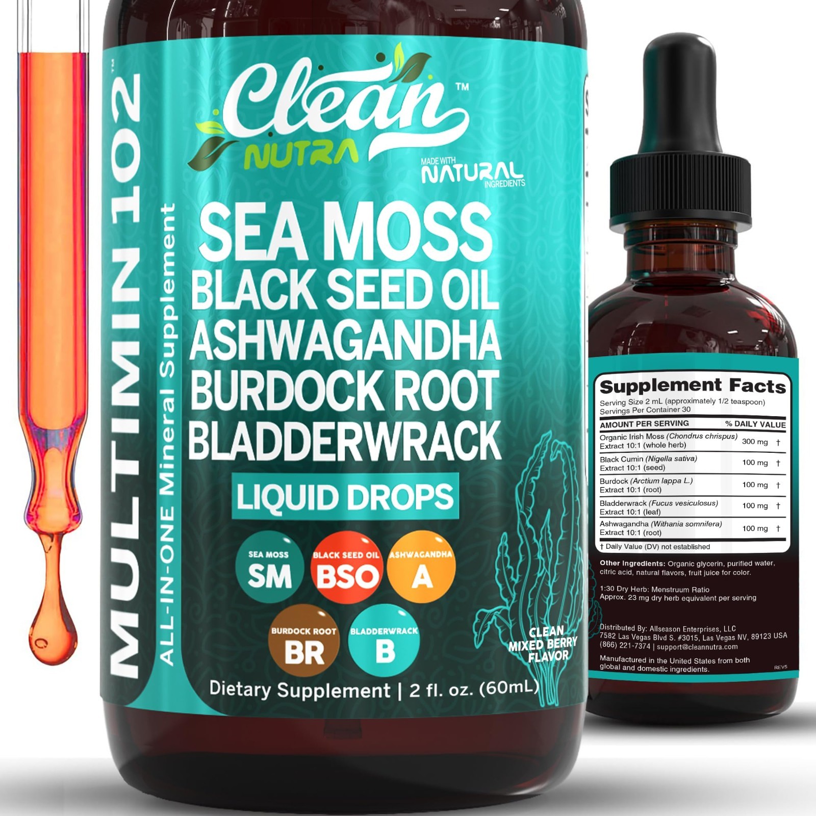 Organic Sea Moss Drops with Black Seed Oil, Ashwagandha & Burdock Root – Vegan M