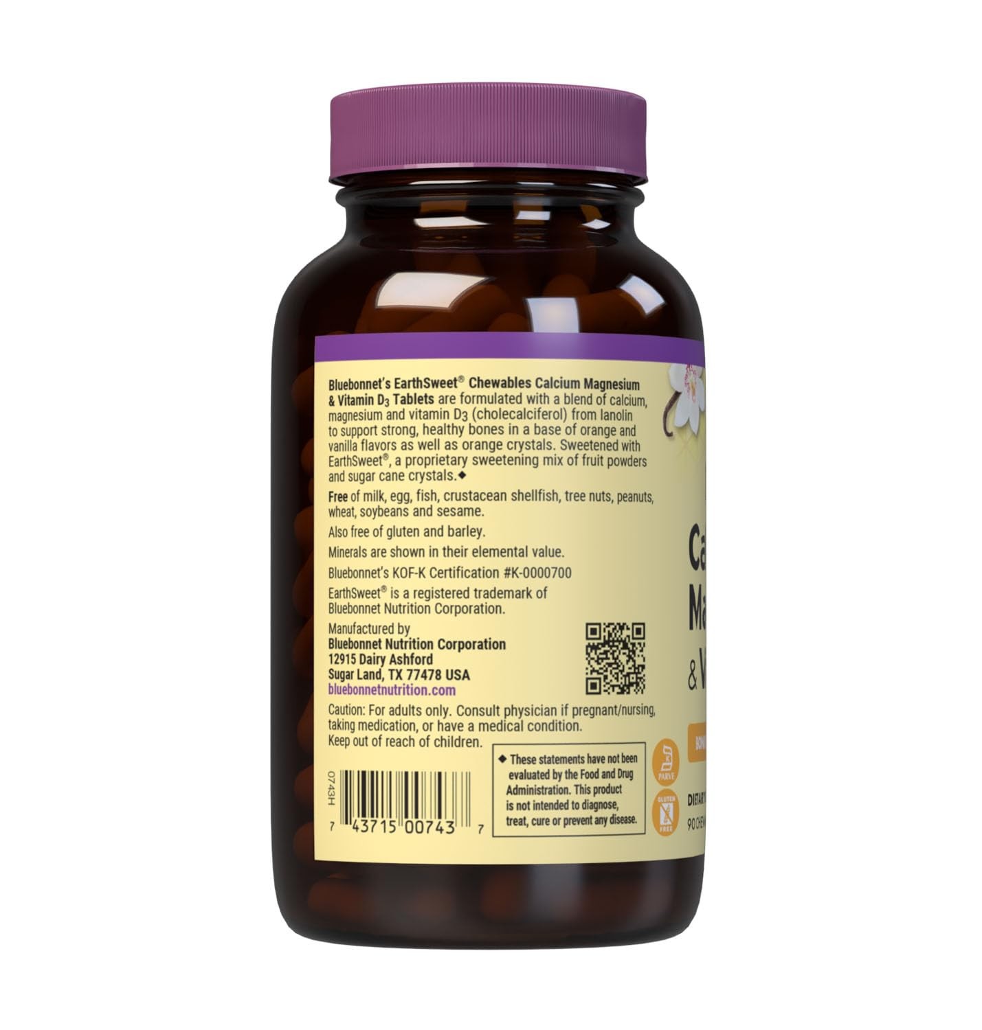 Bluebonnet Nutrition Calcium Magnesium Plus Vitamin D3 Earthsweet Bone Health