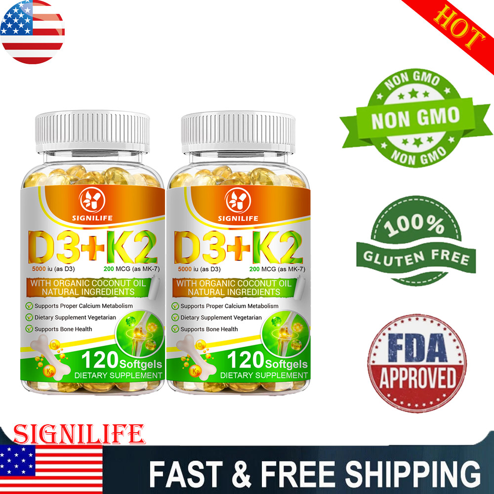 (2 Bottles) Vitamin K2 (MK7) D3 Supplement, BioPerine Capsules, Immune