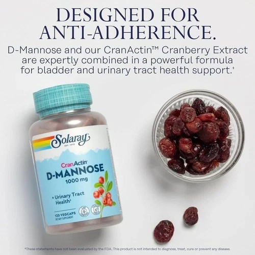 Solaray D-Mannose Cran Actin Urinary Tract Health 120 Veg Caps 1000mg Exp 03/27