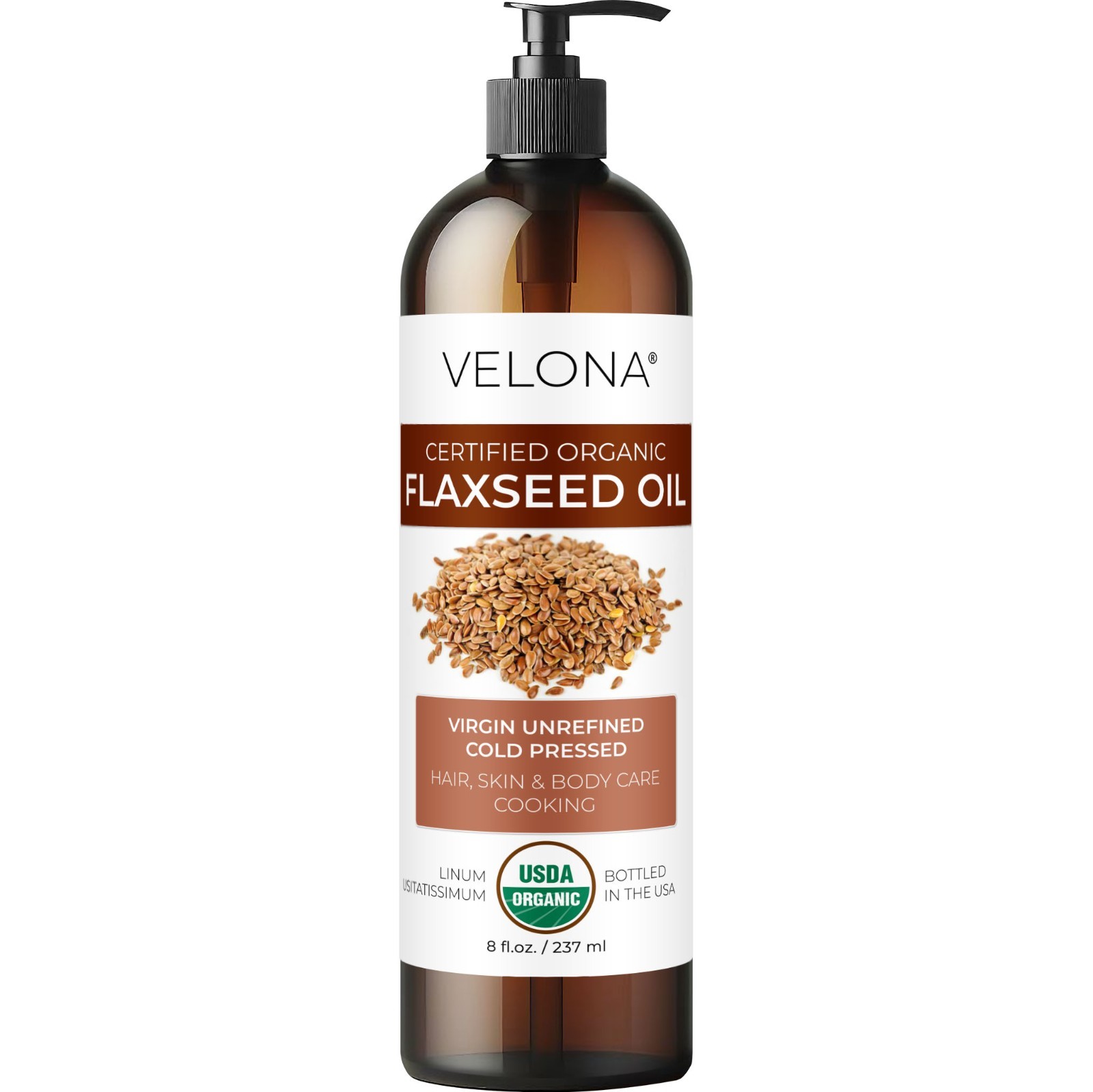 Velona USDA Certified Organic Flaxseed Oil 2 oz – 7 lb | 100% Pure and Natural C