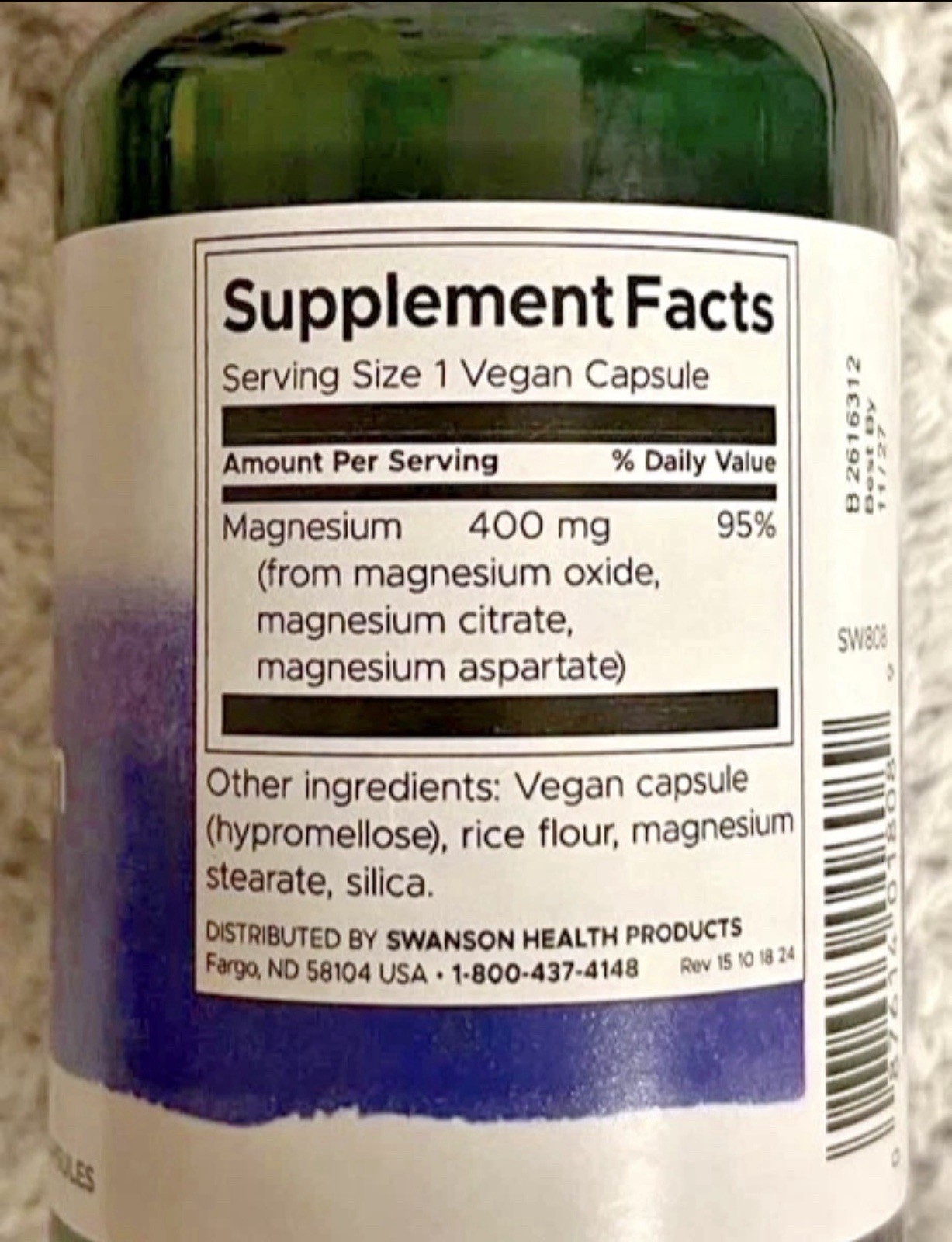 Swanson Triple Magnesium Complex 400mg 3 Pack 100 Vegan Capsules