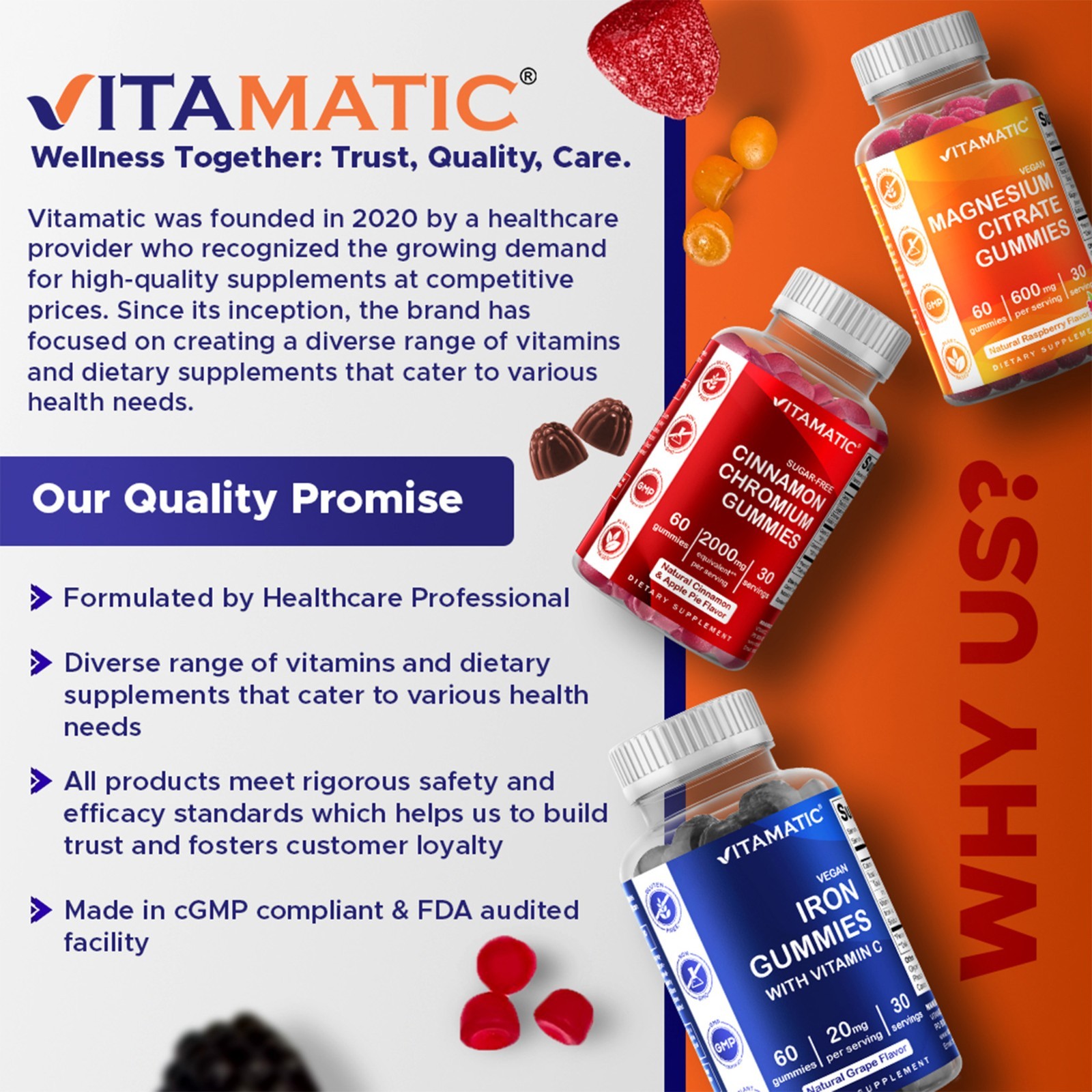 (3 Pack) Vitamatic Vitamin B Complex Gummies with Vitamin C & Inositol