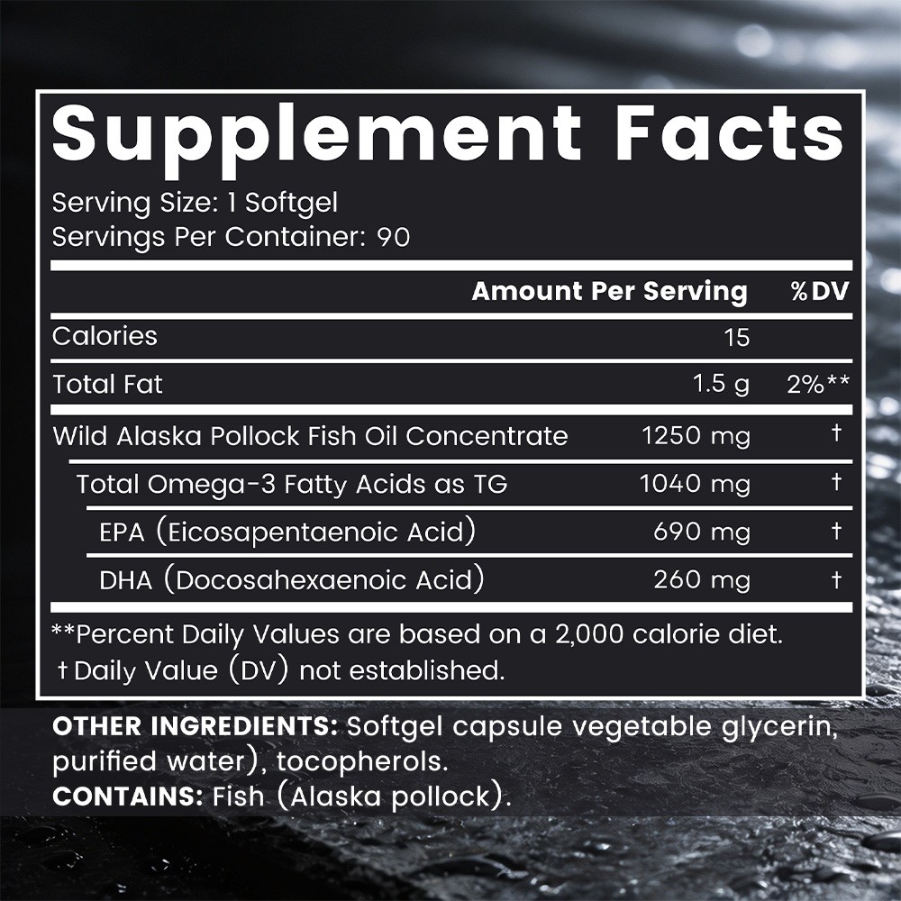 Bcuelov Alaskan Omega-3 1040mg Fish Oil 1250mg Gluten-Free | Non-Gmo 90 Softgels