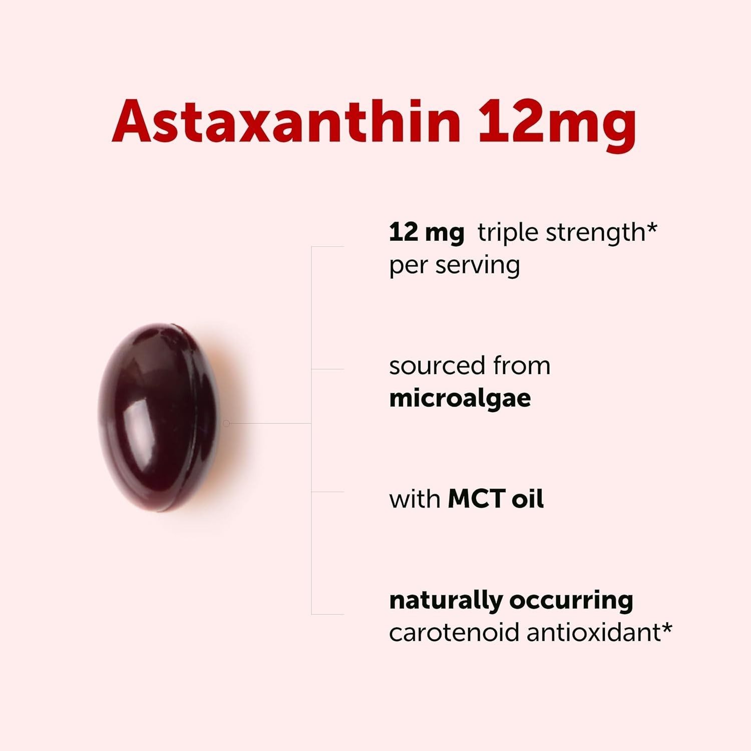 Astaxanthin 12mg Softgels with MCT Oil – 60 Non-GMO & Gluten-Free Softgels