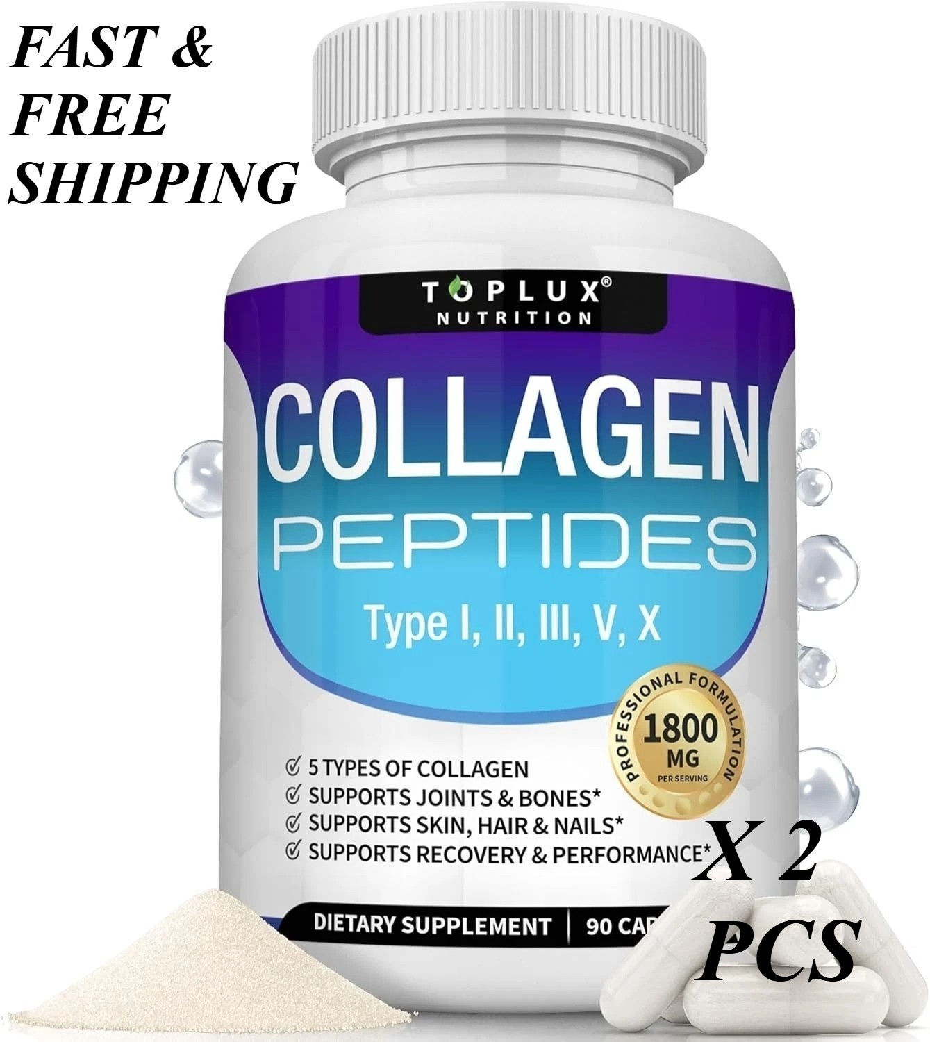 Toplux Multi Collagen Peptides Pills 1800 Mg Complex – Type I, II, III, V, X*/-
