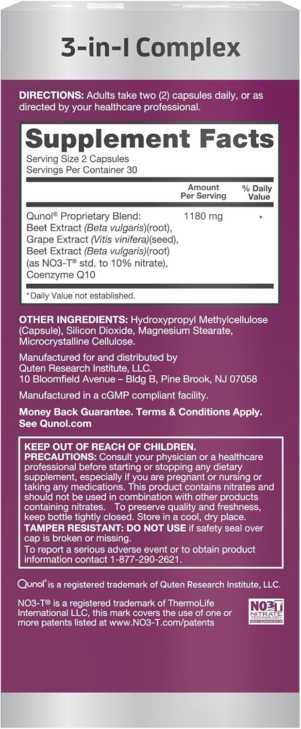 Qunol Blood Pressure Support, 3 in 1 Beets + CoQ10 + 120 Count (Pack of 1)