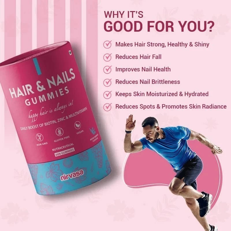 Nirvasa Hair & Nail Gummies with Biotin Helps Keep Hair, Nail, Skin Healthy