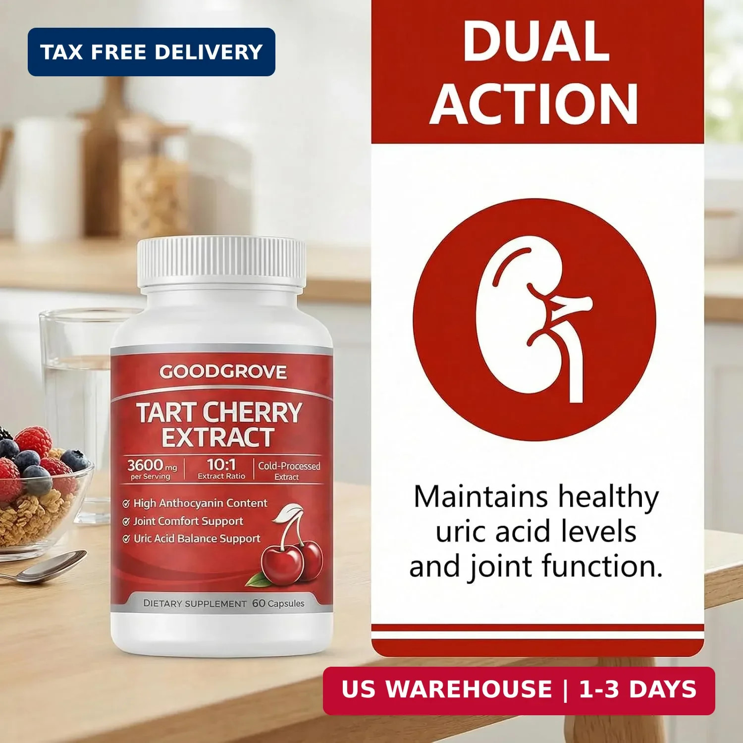 Tart Cherry Extract Capsules 3600mg Joint Support Supplement 60 Count Pack