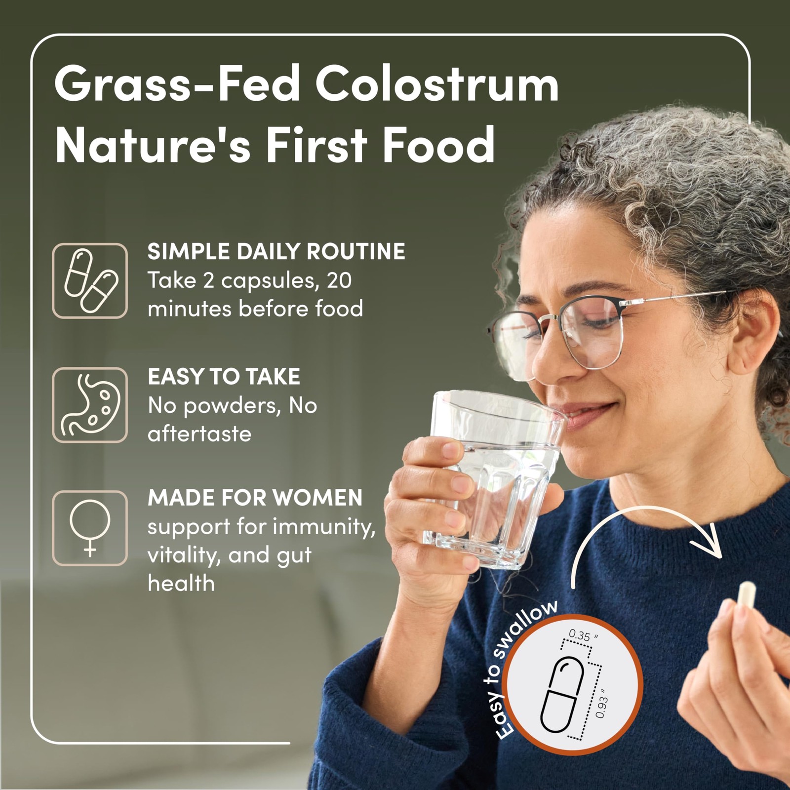 Rhea Bovine Colostrum Supplement for Women, 60 Count (Pack of 1)
