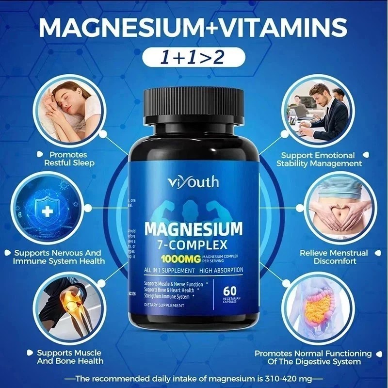 1-3PCS Viyouth Magnesium 7 Complex Capsules 60 Count Sleep Support Bone Health-+