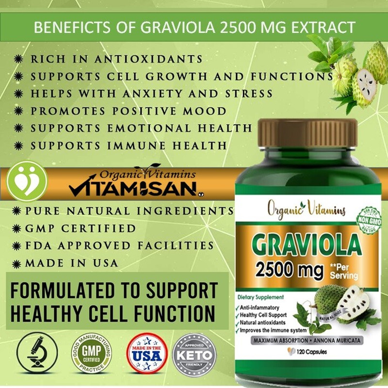 Pure 100% Organic Vitamins Vitamisan Soursop Leaf Total 2500 Mg Graviola