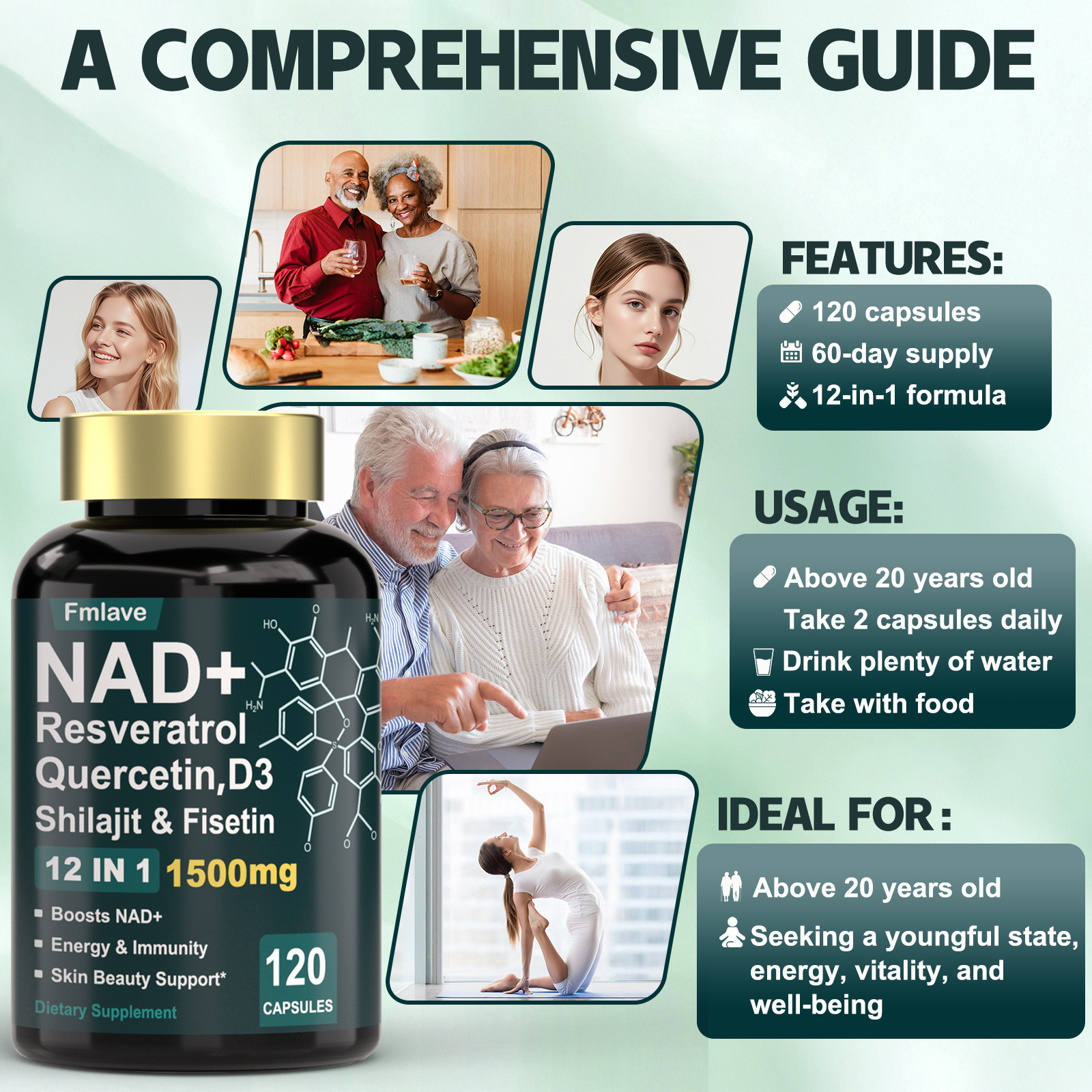 NAD Supplement, 1500Mg – Liposomal NAD+ Supplement with Resveratrol, Nad plus US