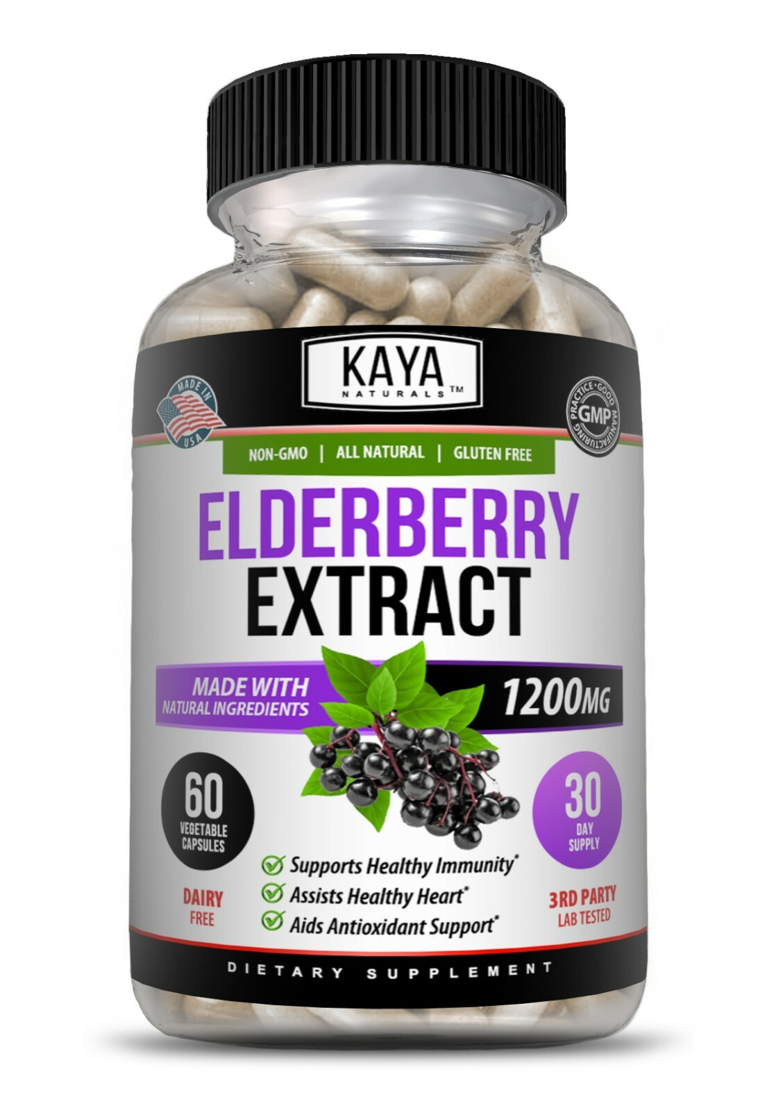 Immune Support 60Ct, Elderberry, Daily Immune and Antioxidants, 1200 mg Capsules