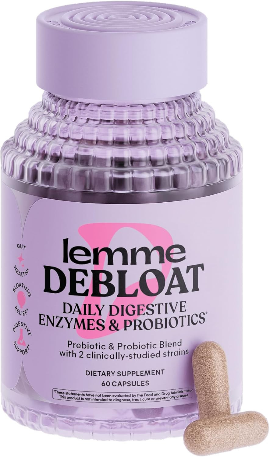 Lemme Debloat 3-In-1 Prebiotic, Probiotic & Digestive Enzyme Capsules for Bloati