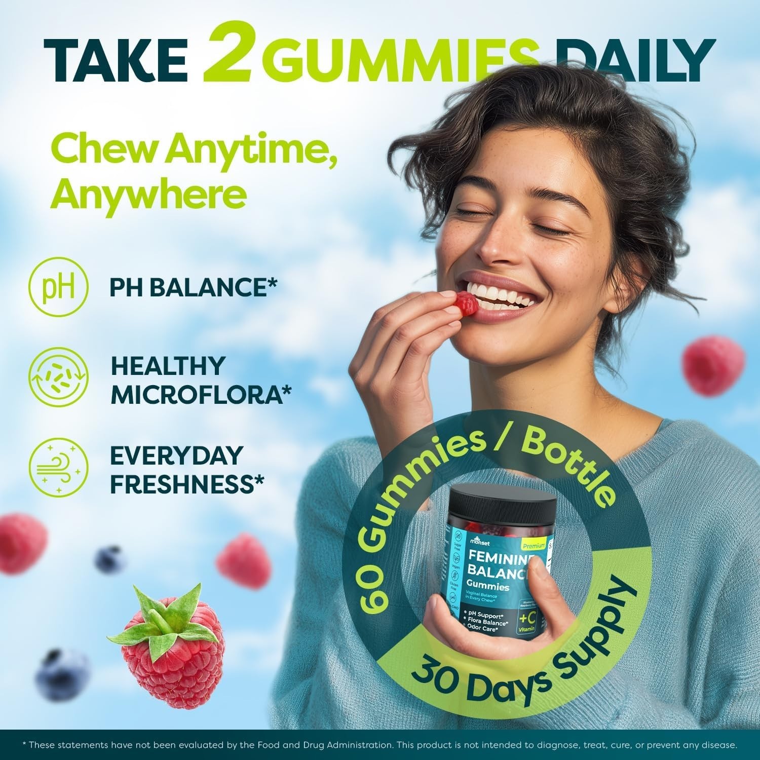 Vaginal Probiotics for Women, Feminine Balance pH Gummies 60ct/1bag