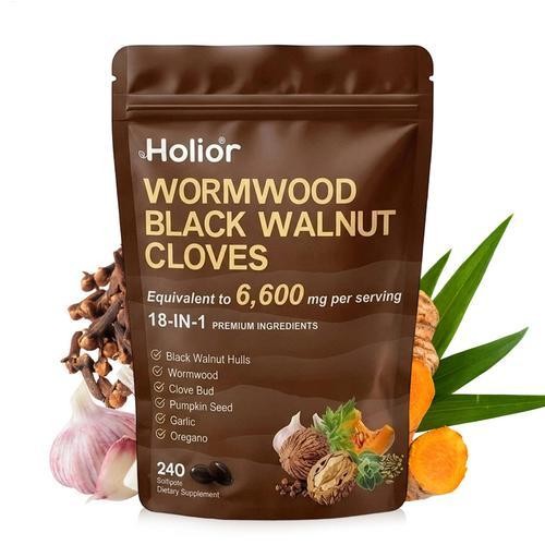 Holior Wormwood Black Walnut Clove Herbal Supplement 240 Softgels