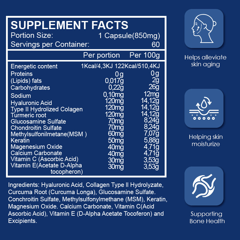 Hyaluronic Acid with MSM – 1000mg Joint & Skin Support – 60 Capsules | Non-GMO