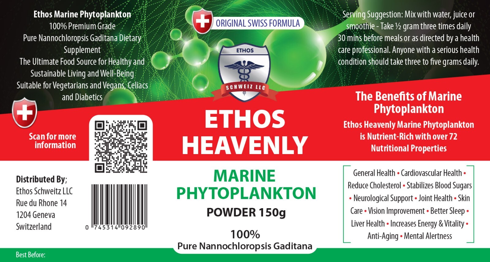 Marine phytoplankton 100% Ethos Premium Grade Nannochloropsis Gaditana 150g