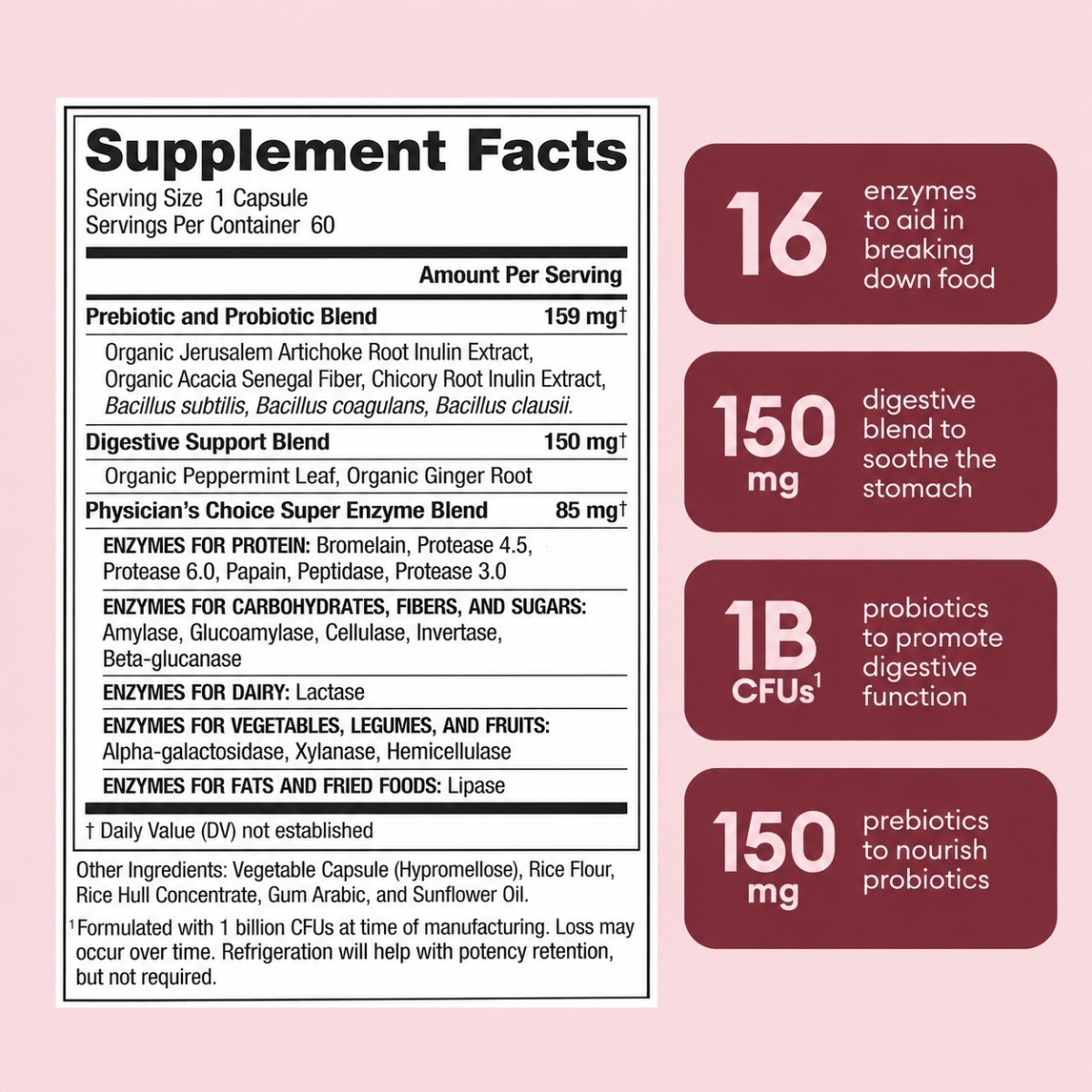 Physician’s Choice Digestive Enzymes,Prebiotics & Probiotics,Gut Support 60 Caps