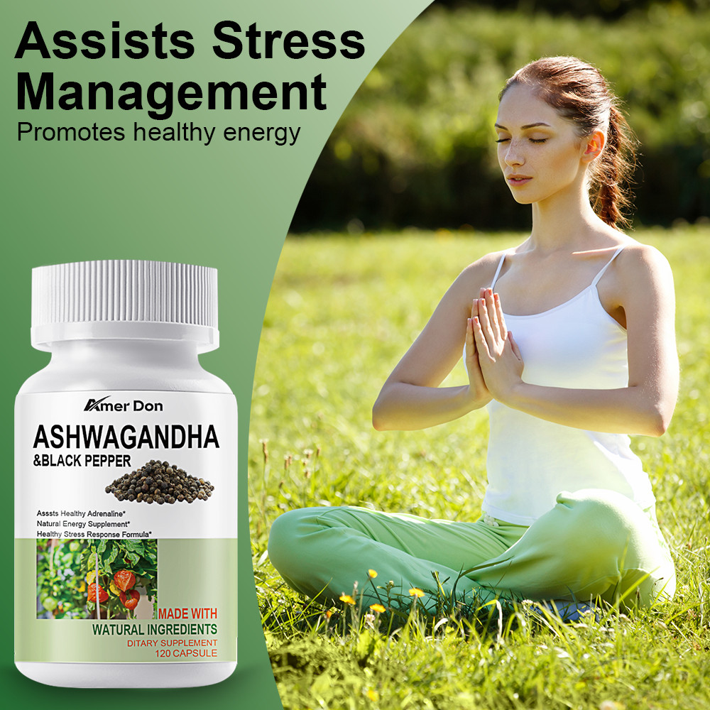 Organic Ashwagandha Capsules 1300mg Supplement w/ Black Pepper Root Powder 120Pc