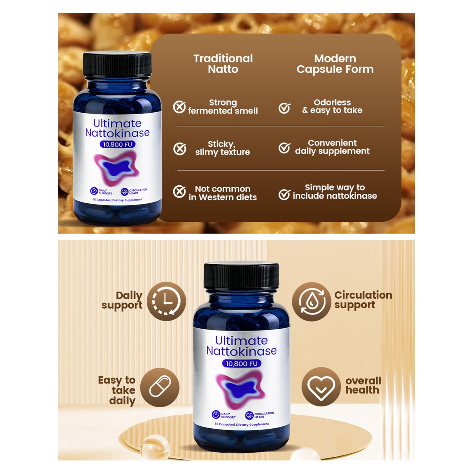 Nattokinase Ultimate Supplement with 10 , 800 FU of Nattokinase , Natural Suppor