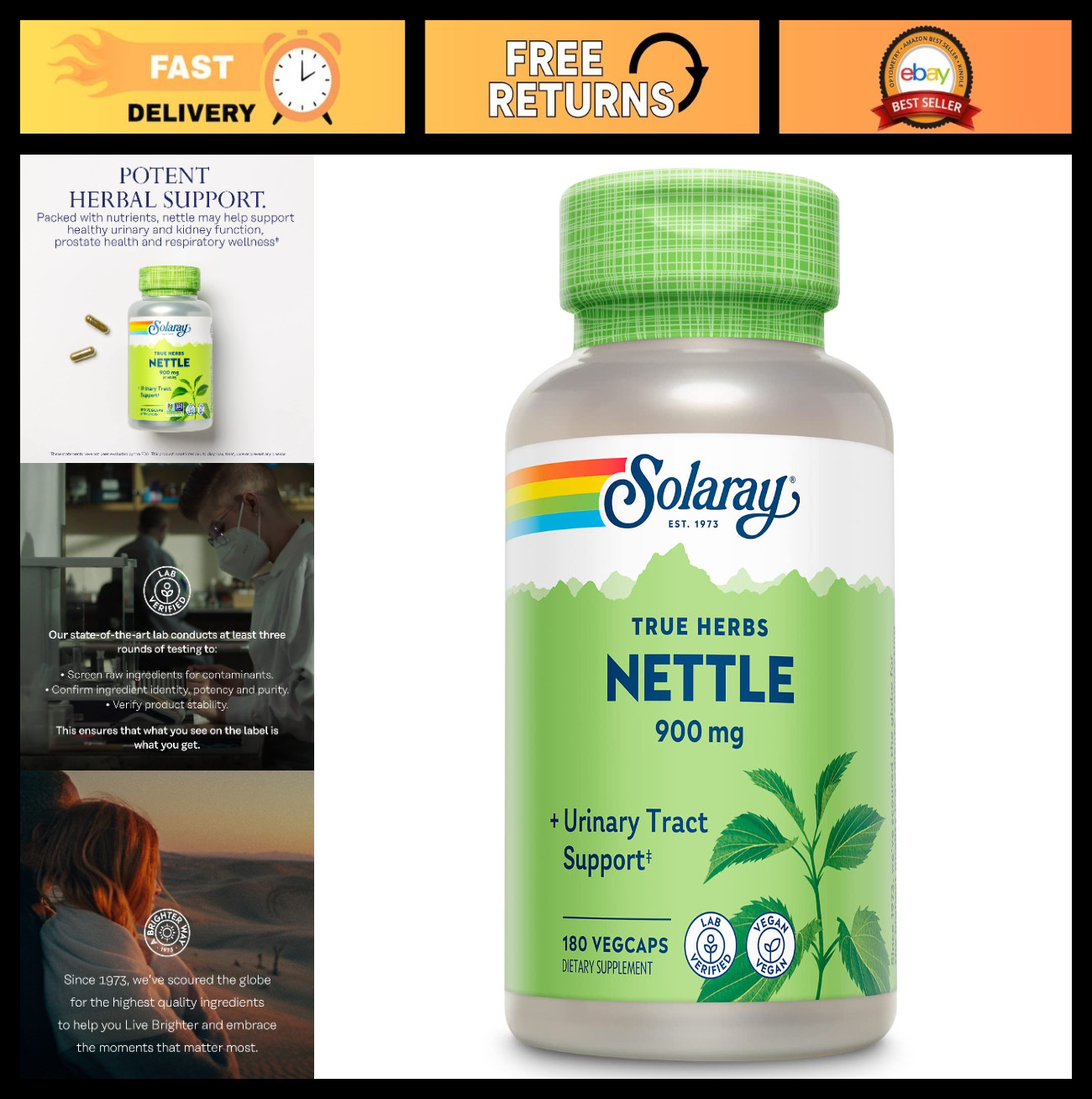 Nettle Leaf 450mg 180 VegCaps | Kidney, Urinary, Prostate Support – Lab Verified