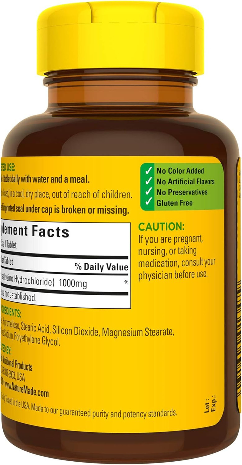 L-Lysine 1000 Mg, Dietary Supplement, 60 Tablets, 60 Day Supply