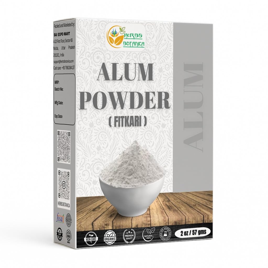 Herbs Botanica Alum Powder, Potassium Fitkari 2 Ounce (Pack of 1)
