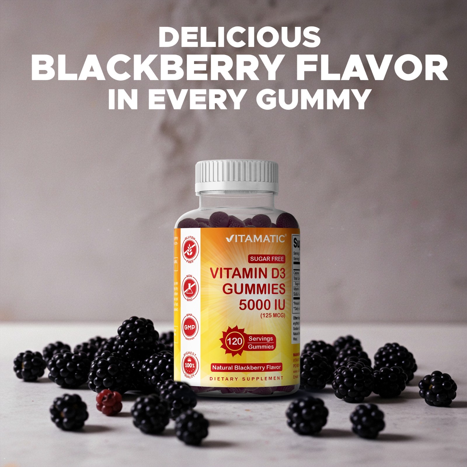 Vitamatic Sugar Free Vitamin D3 (5000 IU) – 120 Pectin Based Gummies.