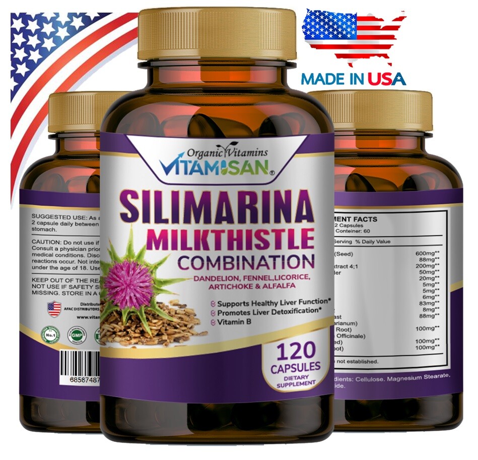 Naturals 3 PACK Milk Thistle Silimarina 120 Capsules Made in USA organic vitamin