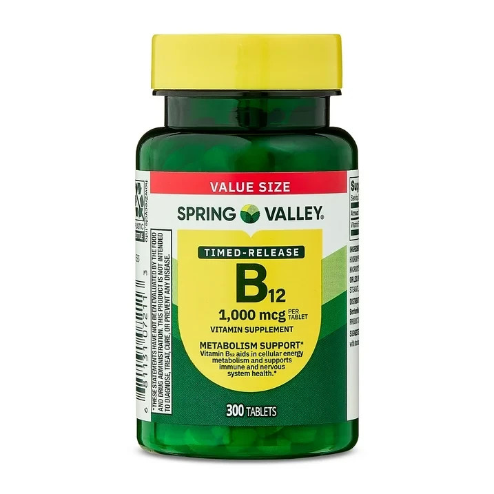 Spring Valley Vitamin B12 1000 mcg Timed-Release Tablets – 60 Count or 300 Count