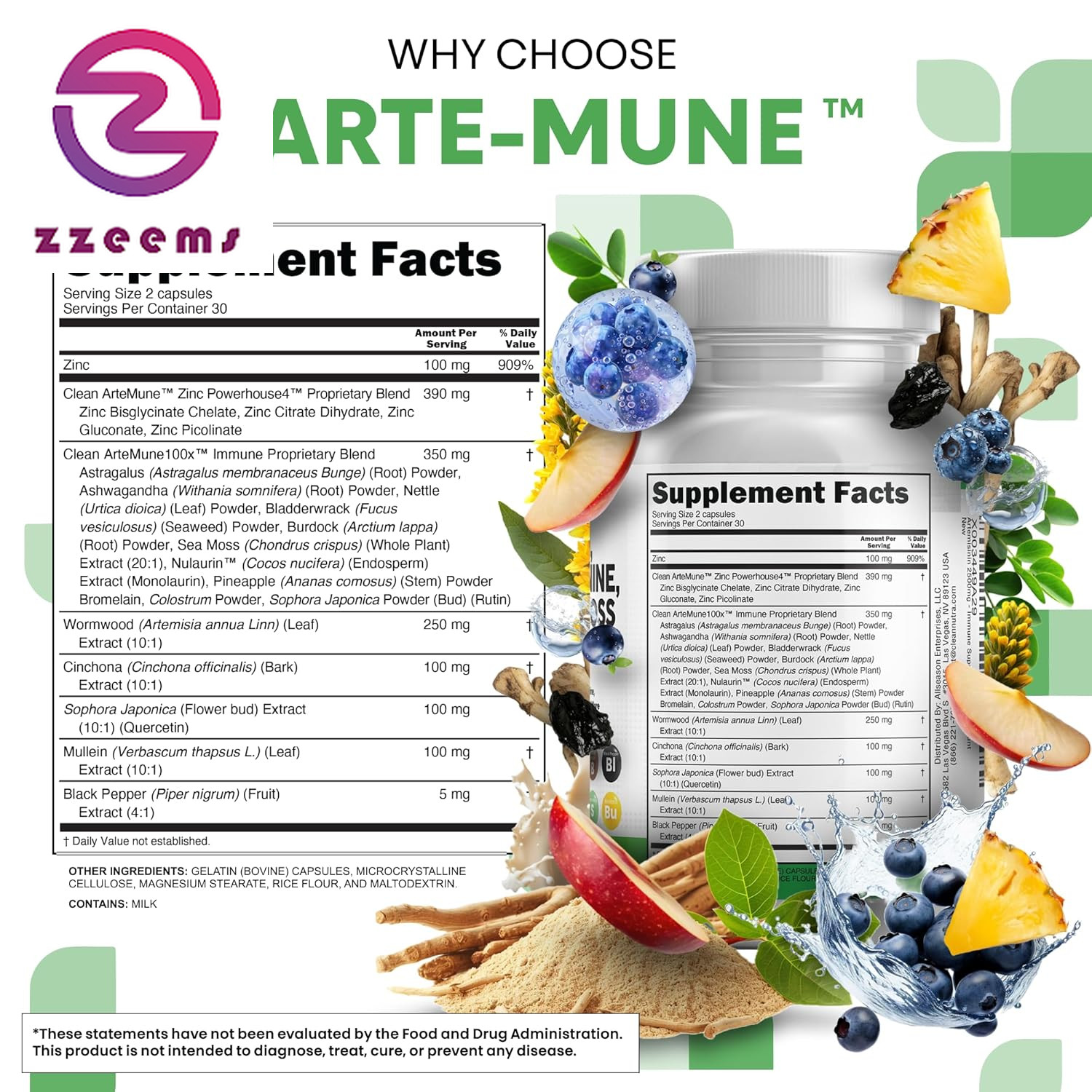 Artemisinin Quercetin Zinc Mullein Quinine Supplement with Sea Moss Bromelain As