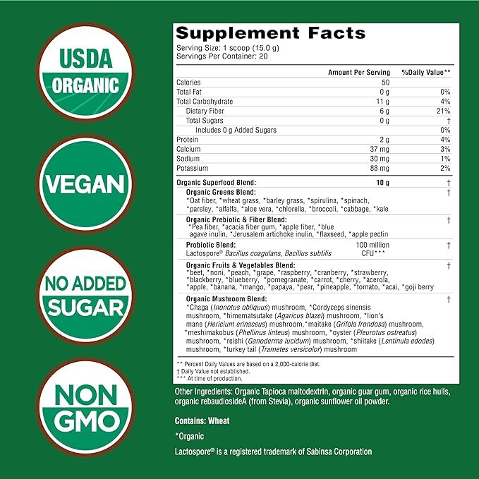 Country Farms Super Greens Organic Whole Food Supplement Natural Flavor 10.6oz