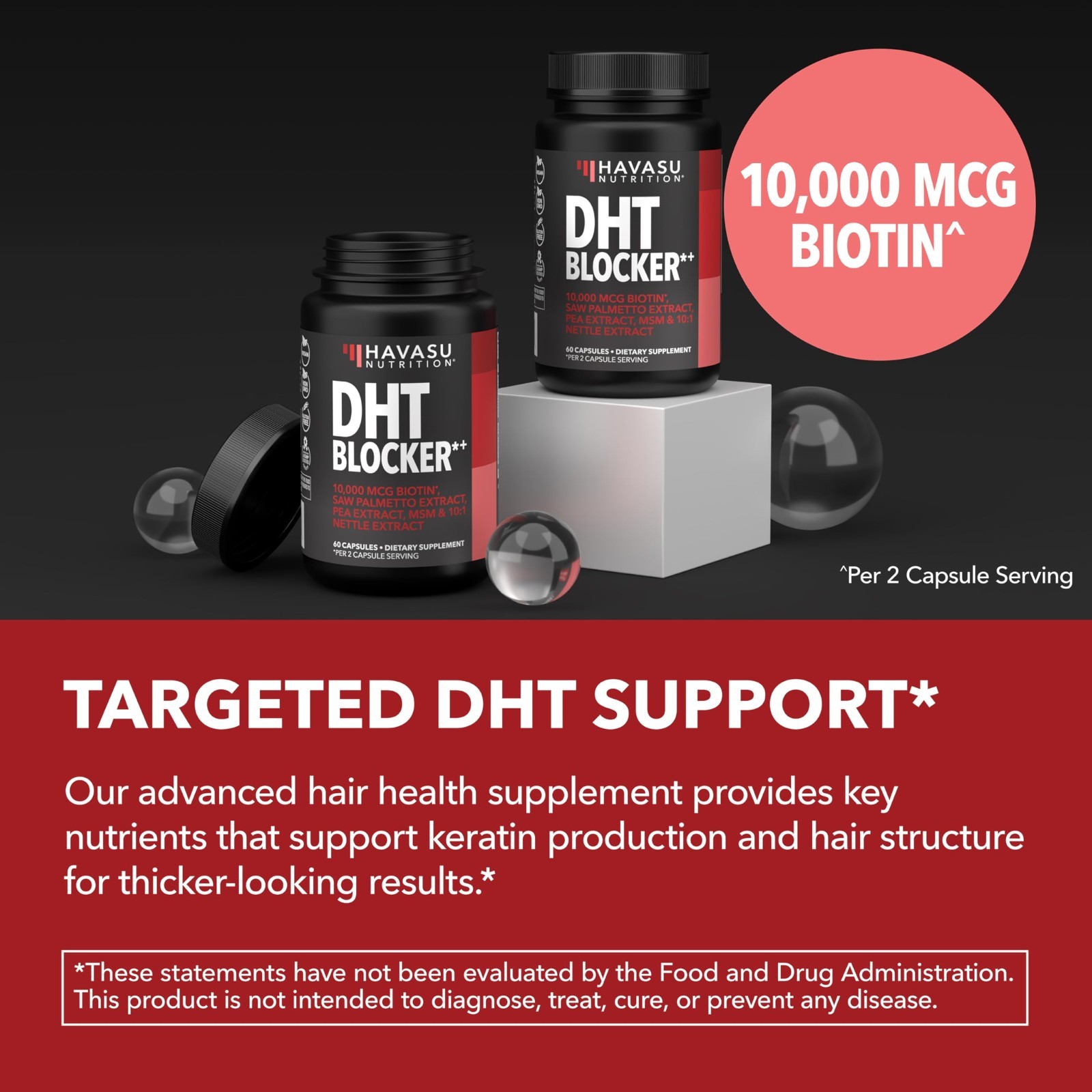 DHT Blocker for Men – Biotin 10000mcg, Saw Palmetto, MSM – Supports Hair Growth,
