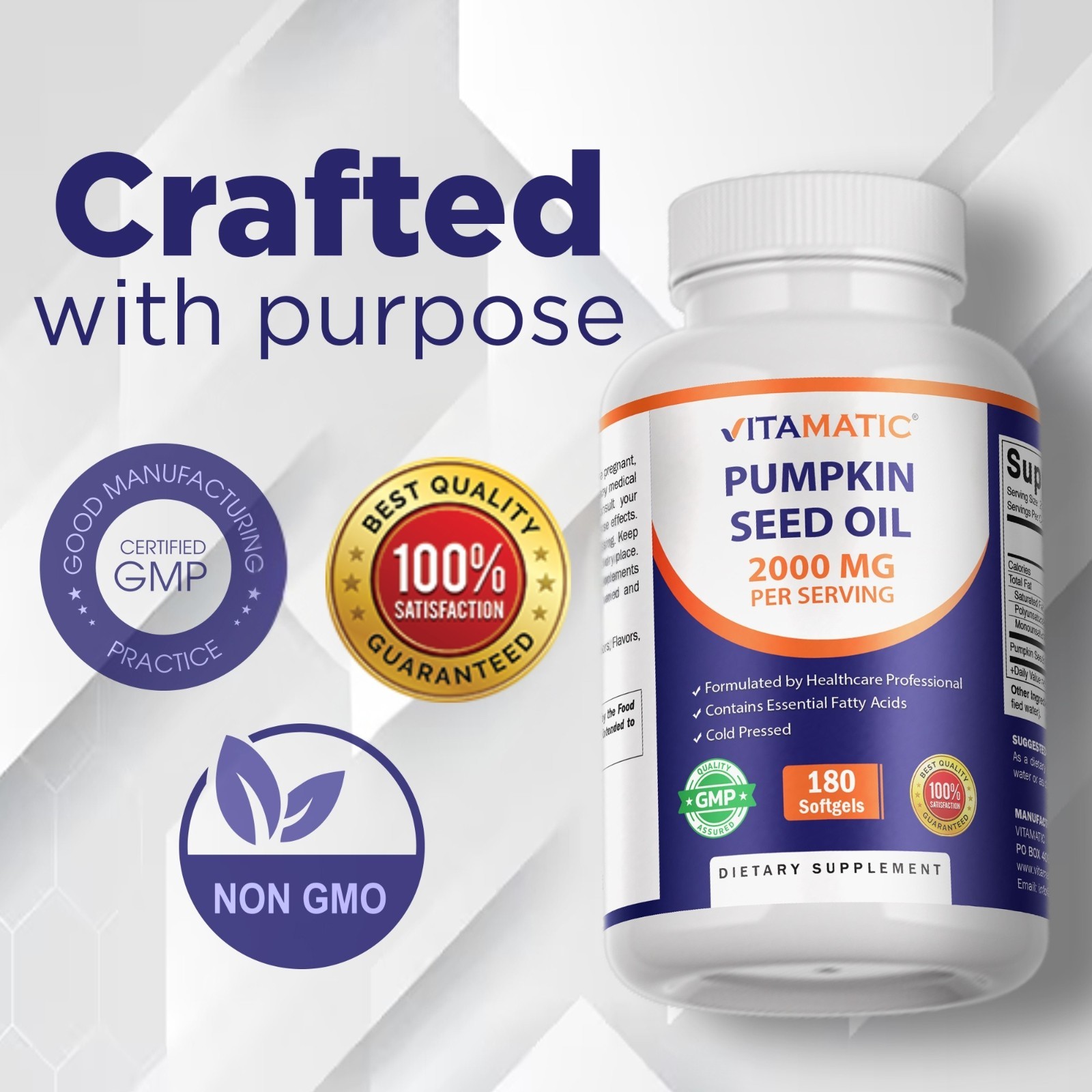 Vitamatic Pumpkin Seed Oil 2000mg Softgel Capsules per serving – 180 Softgels