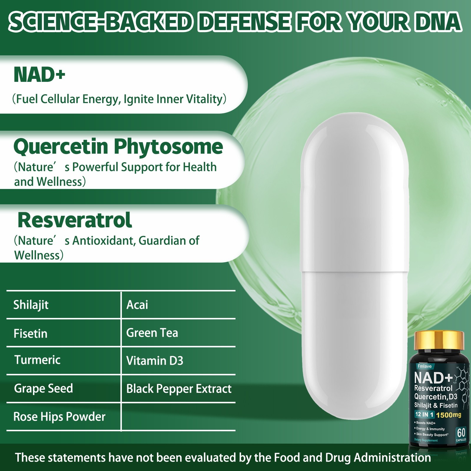 NAD+ Supplement for Anti-Aging Energy Focus & Nicotinamide Riboside Resveratrol
