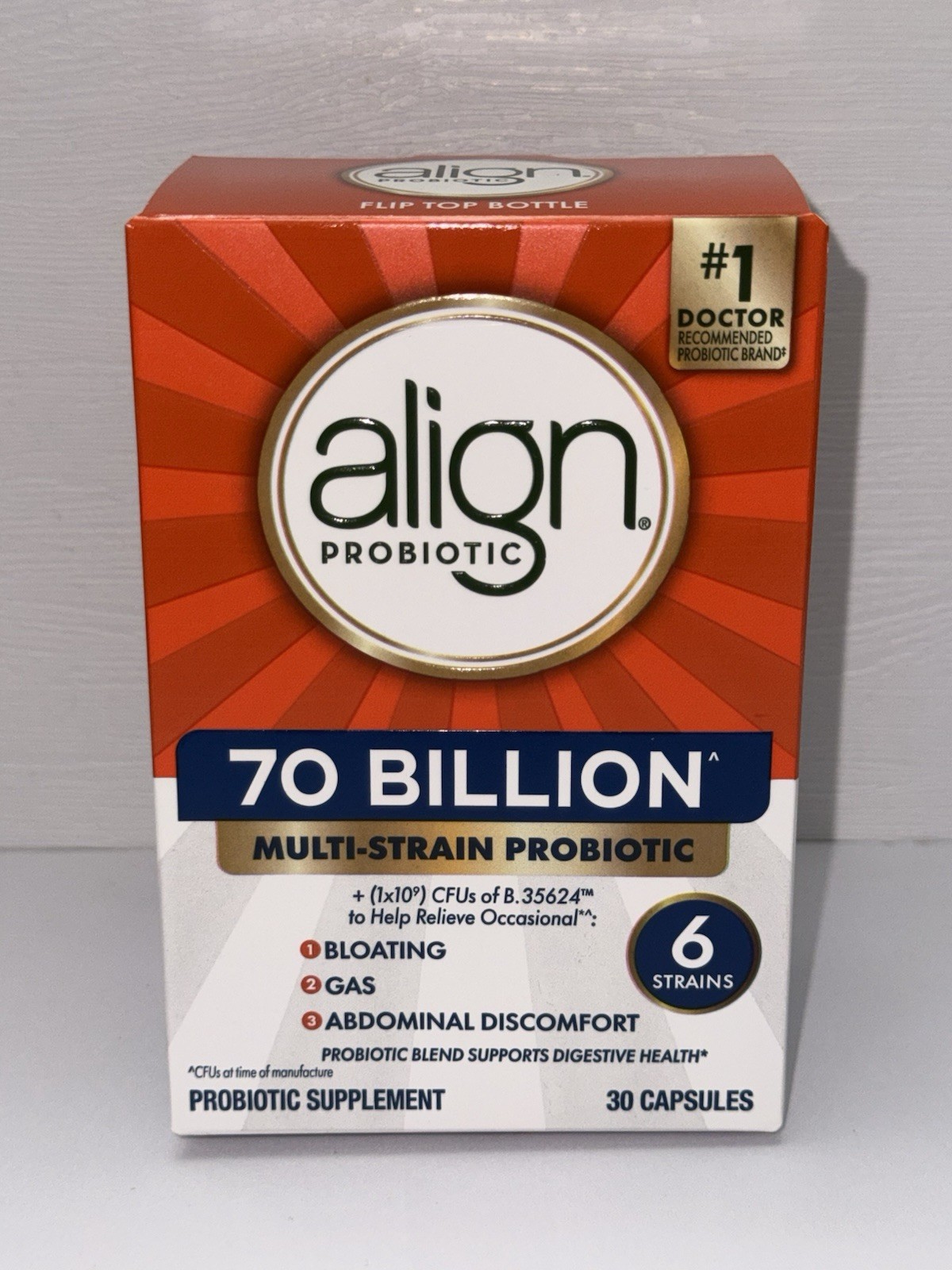 Align Probiotic,70 Billion CFU,6 Strain Blend,Probiotics for Women & Men 30caps