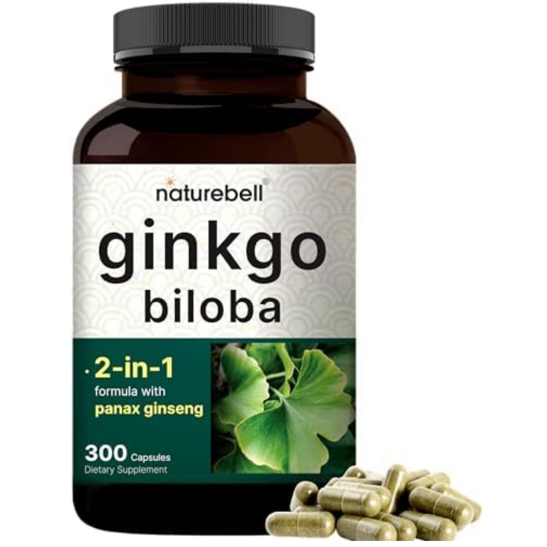 300 Caps Ginkgo Biloba 6000mg w/Red Panax Ginseng for Memory Focus Brain Health
