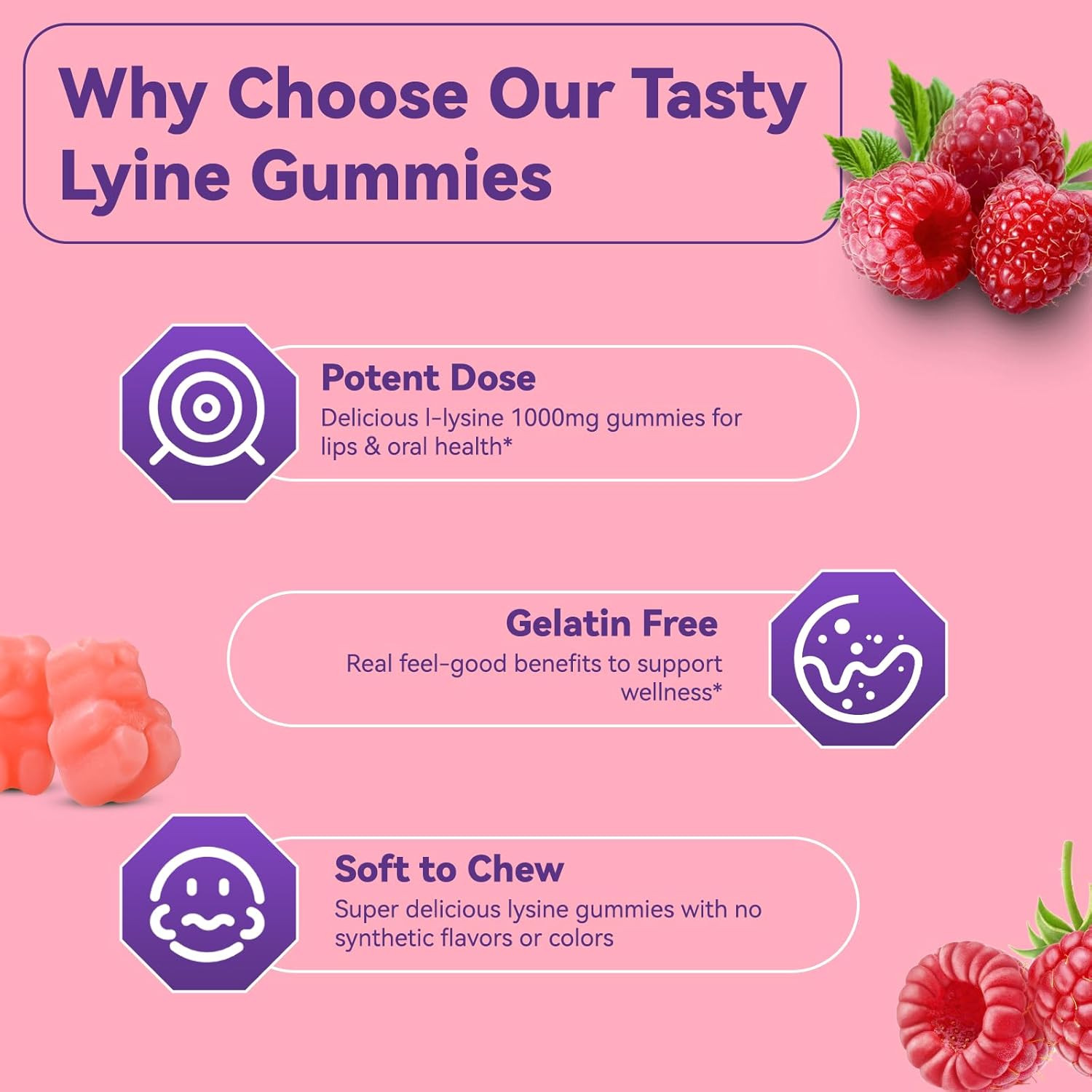 L-Lysine 1000Mg Gummies, Chewable Lysine Supplement for Adults, Lysine Gummies f