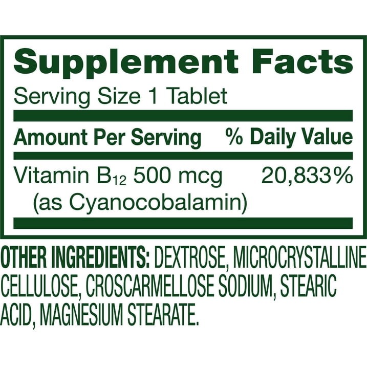 Spring Valley Vitamin B12 Tablets 500 mcg, Metabolism Support, 100 Count