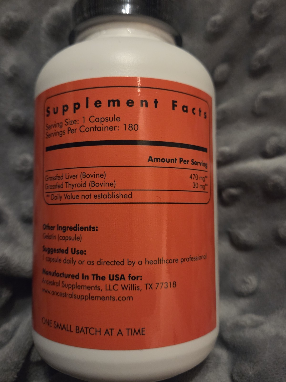 Ancestral Supplements Grass Fed Beef Thyroid Supplement 180 Capsules, 500mg each