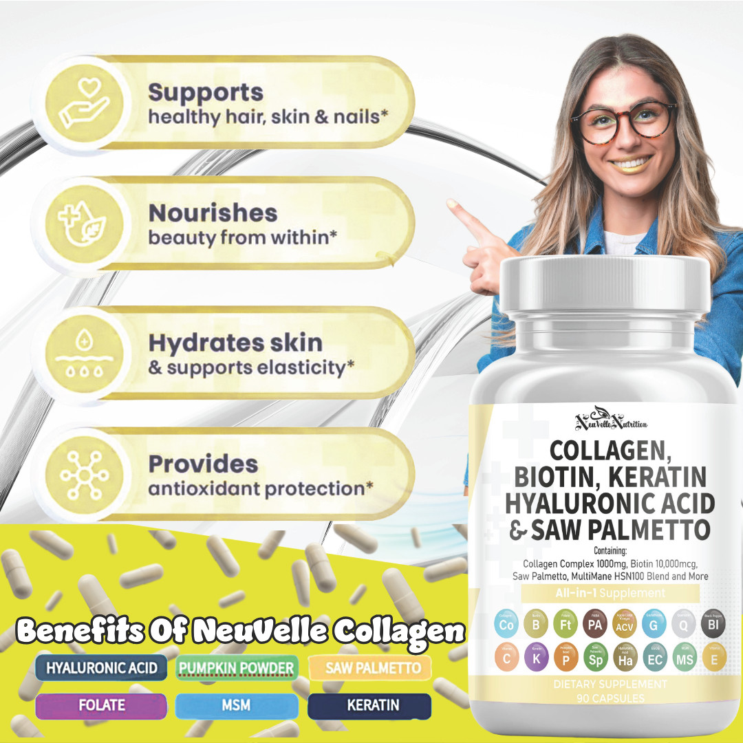 Collagen, Biotin, Keratin, Hyaluronic Acid, Saw Palmetto, Vitamin C PABA 90 CAPS