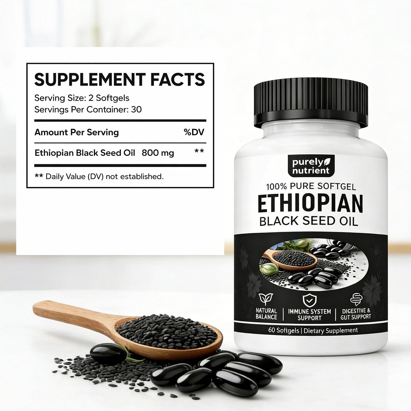Organic Black Seed Oil Capsules – 4.64% Thymoquinone, Non-GMO, Gluten-Free, 60 S