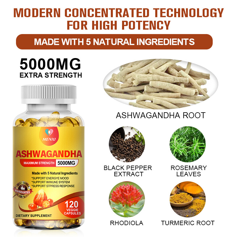 Organic Ashwagandha Capsules 5000mg Strong Stress & Adrenal Support 360 Capsules