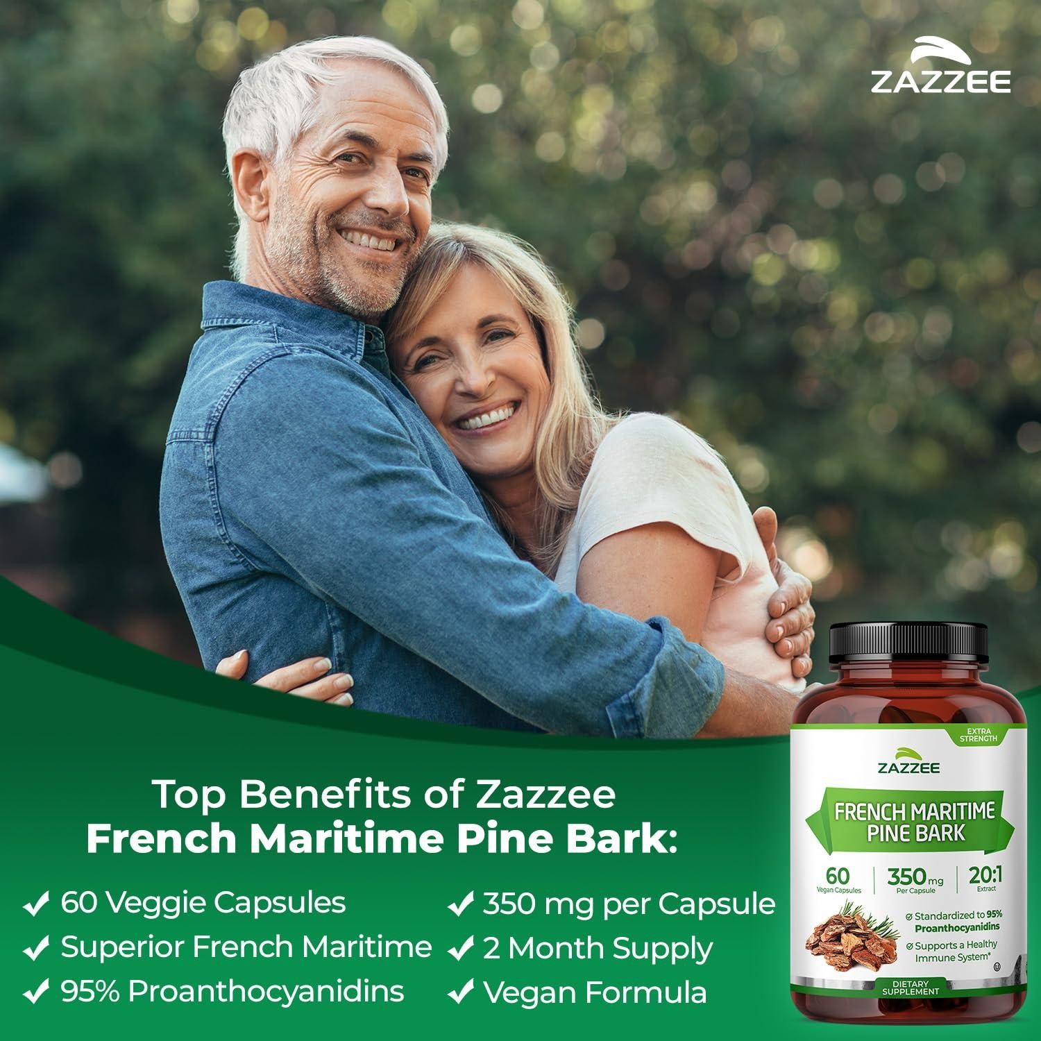 Zazzee Extra Strength French Maritime Pine Bark 20:1 Extract, 350 mg Per Capsule