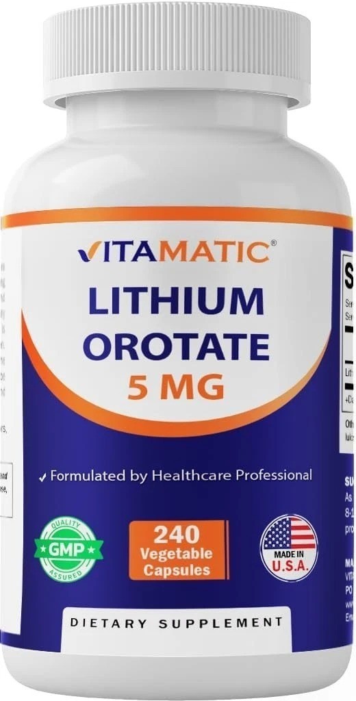 Vitamatic Lithium Orotate 5mg, 240 Veggie Capsules, Non-GMO, Gluten Free!!!