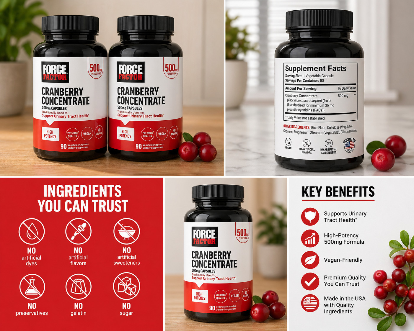 Force Factor Cranberry Capsules 500mg (2 Bottles) – Urinary Health Support – NEW
