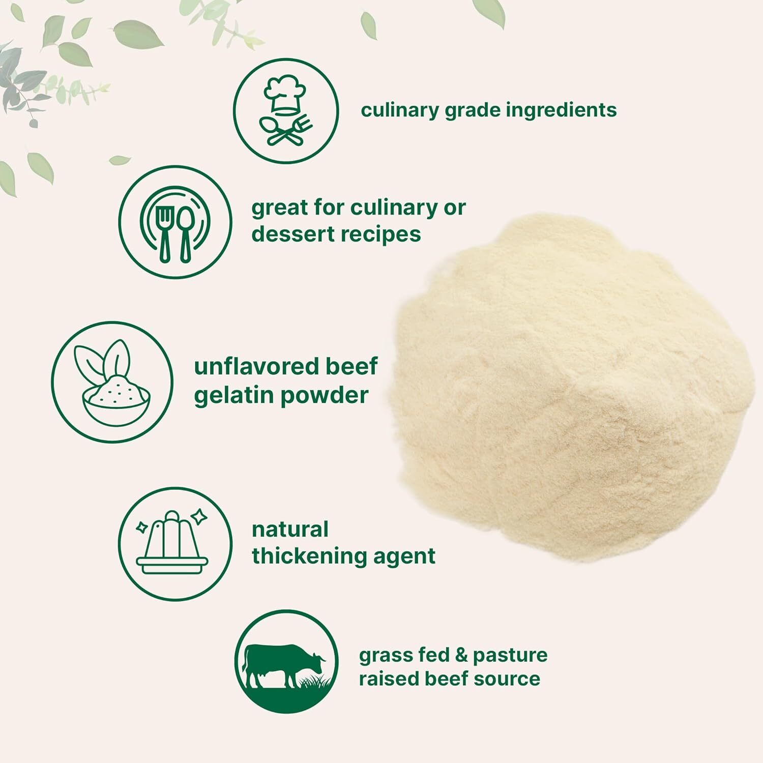 Beef Gelatin Powder, 2Lb (32Oz) | Premium Source from Grass-Fed & Pasture Raised